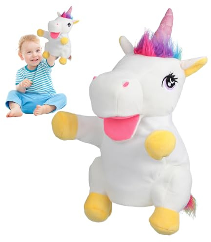 BESTonZON Einhorn Handpuppe Plüsch 30X21X16Cm Weiches Handspielzeug Für Kinder Interaktives Puppentheater Zum Geschichtenerzählen Und Rollenspiel
