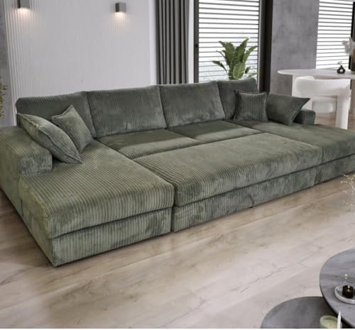 Rest Jumbo Cord Family Sofa, Oversized U Shaped Sofa with Footstool.
