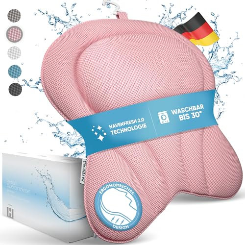 HAVENHAUS XXL Premium Badewannenkissen rosé | NEU zusätzliche Polster an Schulter- & Nackenbereich | Badekissen für Badewanne schnelltrocknend, waschbar & 4X extra große Saugnäpfe | Kissen Badewanne