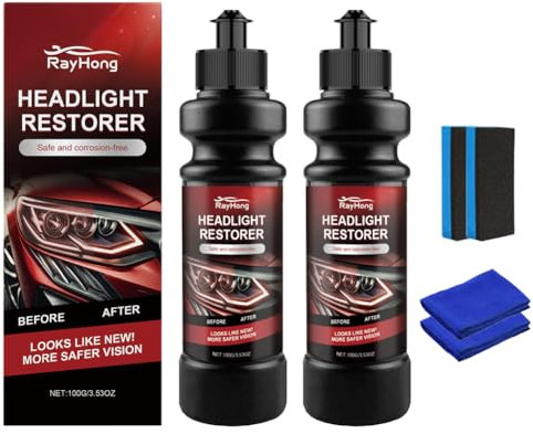 Eclare 2x100g Car Headlight Restoration Kit, RAYHONG Professional Headlamp Restoration Kit, Headlight Restoration Kit Easy to Use for Car