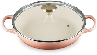 Le Creuset Enameled Cast Iron Signature Round Braiser with Glass Lid, 2.25 qt., Peche with Light Gold Knob