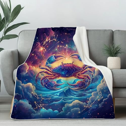 Pggong Krabbe Nebel Wellig Decke Flauschig 220x240cm, Konstellation Geheimnis Kuscheldecke Flanelldecke, Weiche Wohndecke, Fantasy Tiermuster Fleecedecke Tagesdecke Waschbar überwurfdecke