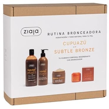 Ziaja Cupuazú Subtle Bronze Set de Bronceado Natural: Gel de Ducha 500ml, Loción Corporal Autobronceadora, Exfoliante de Azúcar, Crema Facial Autobronceadora