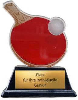 EBERiX · Tischtennis Pokal · Wunschgravur inklusive · Trophäe mit Schläger & Ball aus Acryl auf schwarzem Sockel · 10 cm leicht & stabil · personalisierbar
