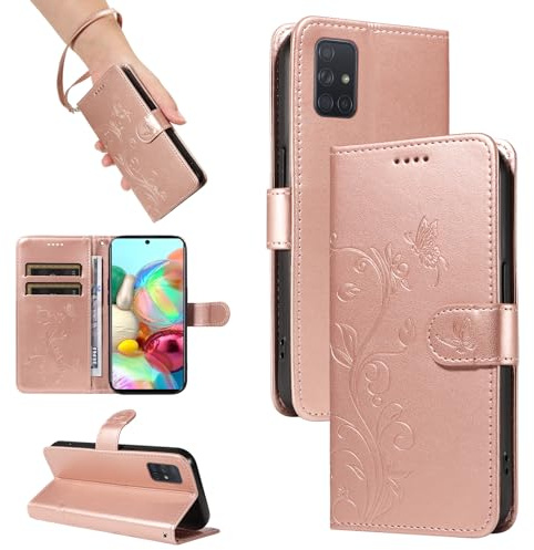 SRISHP Coque pour Samsung Galaxy A71 4G, Housse Etui Portefeuille Cuir PU, Magnétique Étui de Protection Compatible avec Galaxy A71 4G, Or Rose