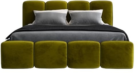 A&J MöbelLand Polsterbett 120x200 mit Bettkasten und Lattenrost – DONA-OM, Bett mit Stauraum in Olivgrün ohne Matratze