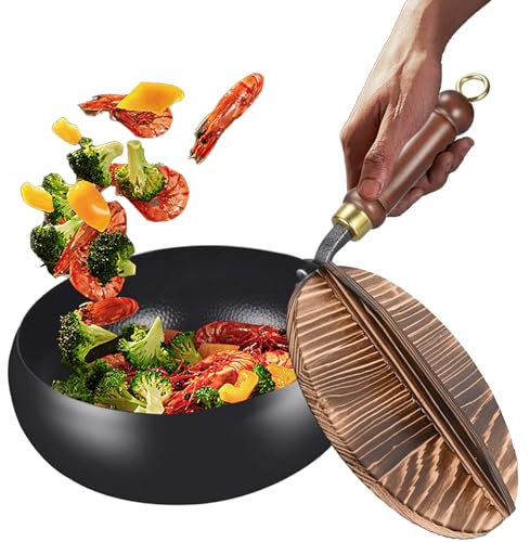Sartén de hierro antiadherente sin revestimiento con tapa para cocina, restaurante, camping