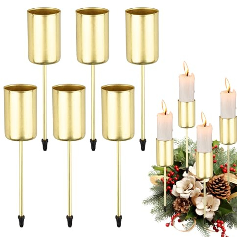 6 Stück Ø 2.5cm Adventskranz Kerzenhalter, Stabkerzenhalter Gold, Metall Kerzenständer für Stabkerzen, Stabkerzenhalter zum Stecken Kerzenleuchter für Advent Weihnachten DIY Dekoration