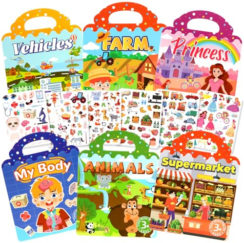 6er Set Wiederverwendbare Stickerbücher für Kinder von 2 bis 5 Jahren