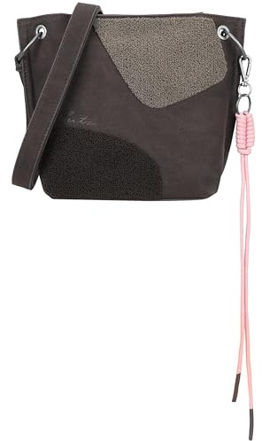 Fritzi aus Preussen Fritzi03 Limited Happy Flocked Umhängetasche Kunstleder Damen Crossbody Handtasche Festival City vegan Flock-Smile Karabiner 22,5 x 20,5 x 8,5 cm – Braun, Pink, Grün, Beige