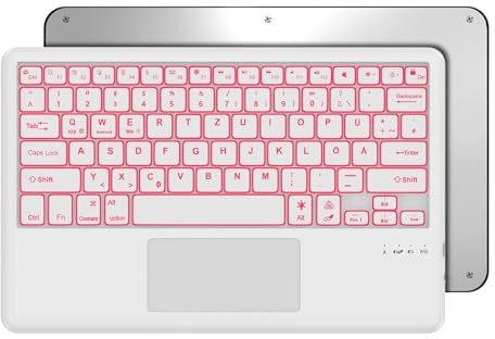 Occtingkind Kabellose Bluetooth Tastatur 12 Zoll mit 7-Farben-Hintergrundbeleuchtung, für iPad & Android, Deutsches QWERTZ Layout, Ohne Touchpad, Tragbare Tastatur für Samsung Tab/Lenovo/iPad, Weiß