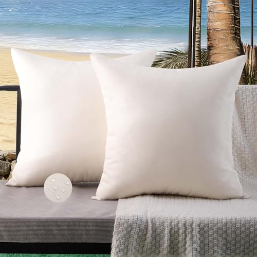 ViaElayu Outdoor Kissenbezug 40x40 Beige Wetterfest Kissen Kissenhülle Sommer Frühling Wasserdicht Kissenbezüge Kissenhüllen Polster Garten Balkon Terrassen Lounge Außenbereich Couch Deko 2er Set