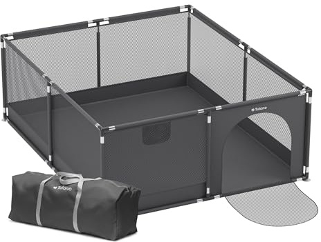 Tulano Cozy XXL Laufgitter & -Ställe für Babys - Faltbarer Baby Laufstall | mit weicher Bodenmatte - Spielmatte für Zuhause - Leicht zu reinigen - Reisebett Alternative - 150x180 – Graphite