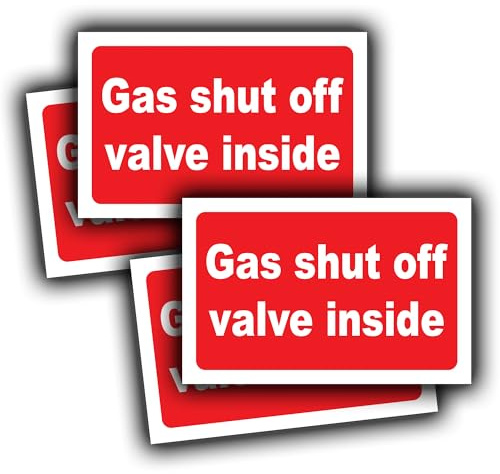 4 Pack - Gas Shut Off Valve Inside Stickers - Waterproof Vinyl Decals - 50mm x 80mm