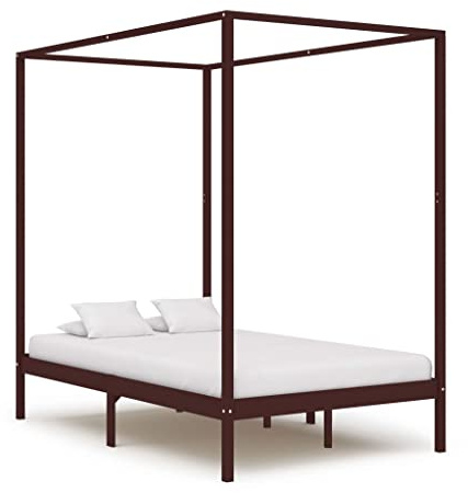 RMIHSJG Himmelbett-Gestell aus Massivholz Kiefer Dunkelbraun 120x200 cm mit Oberrahmen für Vorhänge - Robuster Bettrahmen mit Lattenrost für hohen Schlafkomfort und Privatsphäre