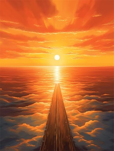 Malen Nach Zahlen Sonnenuntergang Malen Nach Zahlen für Erwachsene Himmel Paint by Numbers, DIY Handgemalt Ölgemälde Kit für Erwachsene, Lustige Geschenke, Home Decoration, Ohne Rahmen, 50x70cm e-458