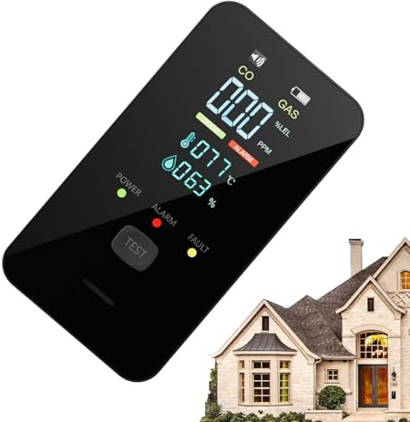 Kohlenmonoxid Melder | 4-in-1 digitaler tragbarer Monitor | Wohnmobil Gaswarner mit Temperaturalarm | für Zuhause Schlafzimmer Wohnzimmer Küche Flur Wohnwagen Hotel Apartment