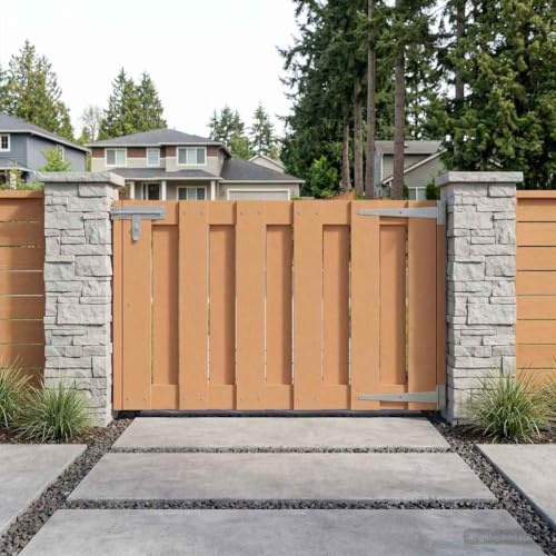 Ziaphsol Puerta de jardín 100 x 60 cm de WPC y aluminio marrón, puerta corredera con corredera, puerta de patio opaca para valla, entrada y terreno con función de cierre