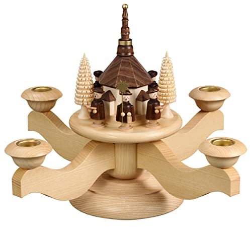 Volkskunstwerkstatt Unger Adventsleuchter mit Seiffener Kirche inkl. 4 Teelichtaufsätze - Echt Erzgebirge® #0510