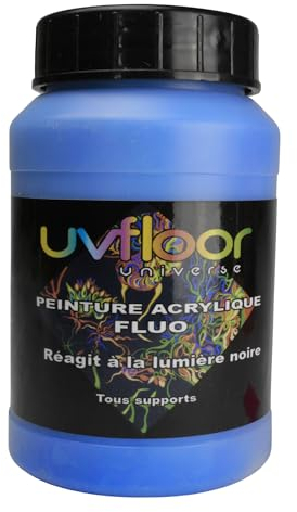 UV Floor – Pintura acrílica azul neón – Especial luz negra y ultra violeta – Flashy – Fluido y ultra pigmentado – Fluorescente – 250 ml