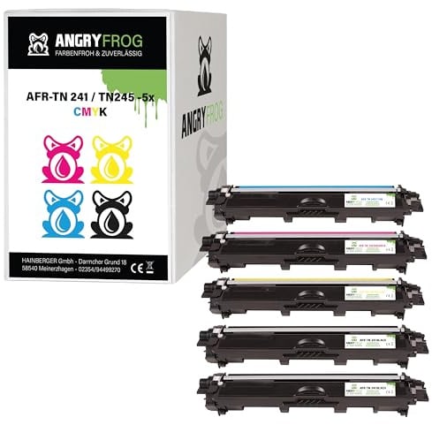 Angry Frog 5X Toner Kompatibel für Brother TN-241/245 2xSchwarz+ 3 Farben - Bk 2.500 Seiten,Color je 2.200 Seiten,