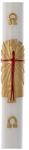 Holyart Osterkerze Wachs Alten Kreuz Gold und rot 8x120cm
