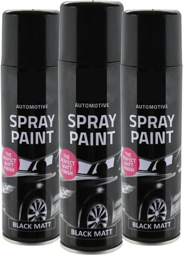All Purpose Automotive Spray Paint 250ml Can Black Matt Finish Aerosol Metal Interior Exterior Fast Dry Excellent Coverage Adhesion- Black Matt - 3 Pack