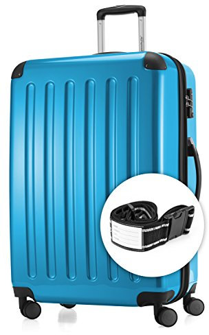HAUPTSTADTKOFFER - Alex - NEU 4 Doppel-Rollen + Gratisartikel Hartschalen-Koffer Koffer Trolley Rollkoffer Reisekoffer, TSA, 75 cm, 119 Liter, Cyanblau