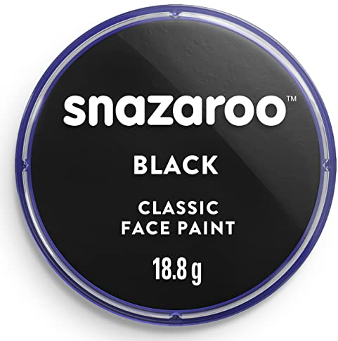 Snazaroo - Pintura facial y corporal, 18,8 g, color negro, profesional a base de agua, pastilla de aquacolor individual para adultos, niños y efectos especiales