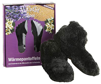 Habibi Plush Classic – 1651 Booties schwarz, Gr. M (37-40) Hausschuhe/Wärmepantoffeln/Wärmeschuhe/Wärmestiefel zum Erwärmen in der Mikrowelle/Backofen