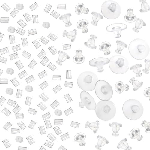 TOAOB 100 Pezzi Ferma Orecchini in Silicone 3 Stili Trasparente Chiusure per Orecchini Set Tappi Orecchini Anallergica Sicurezza Fermagli