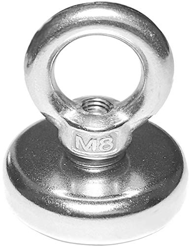 LeBigMag | 1 sehr starker Neodym Ösenmagnet | Ø 48 mm 72 kg Haftkraft (gemessen auf 10 mm Stahl) | Öse abnehmbar mit M8 Gewinde