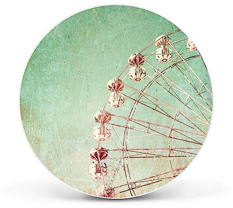 banjado® Magnettafel Ø 47cm Weiß/Magnetwand aus Metall/Magnetpinnwand als Memoboard Pinnwand Magnettafel Küche, Büro, Kinderzimmer inkl. 4 Magnete & Montageset - Motiv Riesenrad 1