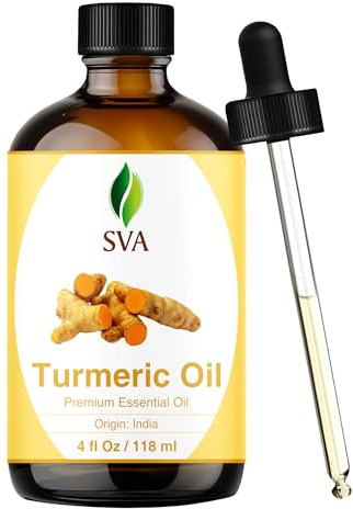 SVA Turmeric Essential Oil – 4 Fl Oz (118 ml) – 100% Natural Turmeric Oil - for Diffuser, Hair Care, Face, Skin Care, Aromatherapy, Scalp and Body Massage, Soap and Candle Making – with Dropper