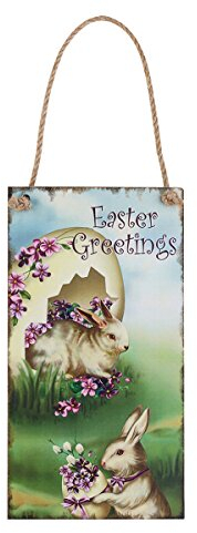LUOEM Ostern Türschild Wandschild mit Hase und Gravur Ostern Anhänger Deko