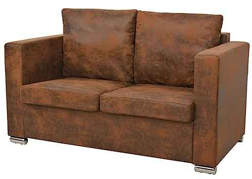 vidaXL Sofa 2-Sitzer Zweisitzer Vintage Couch Polstersofa Loungesofa Sitzmöbel Polstermöbel Designsofa Wohnzimmersofa Künstliches Wildleder