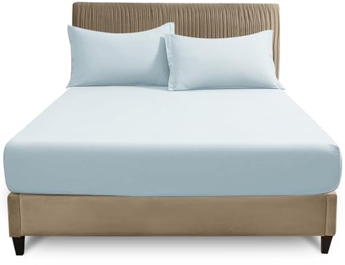 GC GAVENO CAVAILIA Super King Fitted Sheet (180x200 cm) - Soft Polycotton Fabric - Anti Allergic - Fade Resistant Bed Linen - Elasticated 25cm Deep Plain Bed Bottom Sheet, Sky Blue