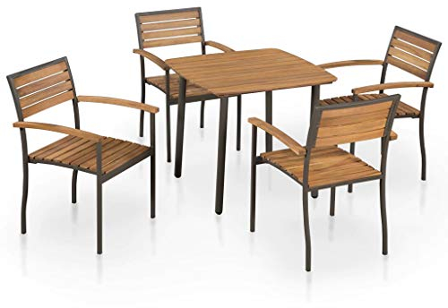 Festnight- Garten-Essgruppe 5-TLG. Set | Sitzgruppe Gartentisch Gartenstühle | Gartenmöbel aus Akazienholz Massivholz & Stahlrahmen | Garten-Set inkl. 1 Tisch + 4 Stühle