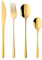 4-Pieces Gold Korean Camping Cutlery Set for 1 (Steak Knife, Table Fork, Long Spoon and Teaspoon) 304 Stainless Steel 18/10, Use for Home, Restaurant, Travel