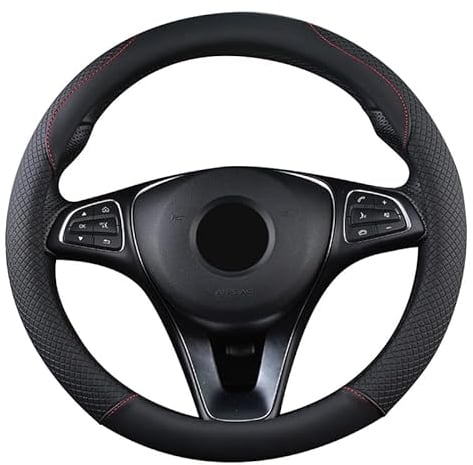 SFONIA Auto Lenkrad Abdeckung Lenkradschutz Lenkradhülle PU Leder Universal 37-38cm/15 Rutschfest Atmungsaktiv Langlebig (Schwarz)