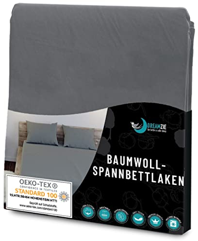 Dreamzie - Spannbettlaken 180x200cm - Baumwolle Oeko Tex Zertifiziert - Anthrazitgrau - 100% Jersey Spannbetttuch 180x200
