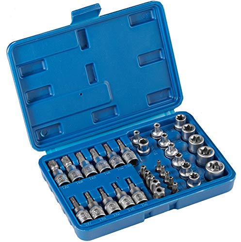 tectake 402447 Torx Steckschlüsselsatz 34-tlg. Außentorx Innentorx mit praktischem Koffer