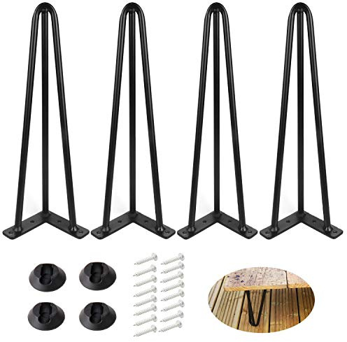 ALXEH 40,6 cm Haarnadel-Tischbeine, 1,27 cm Durchmesser, 3 Stangen, Haarnadelfüße, DIY, schwarze Couchtischbeine, robuste Metall-Möbelfüße für TV-Ständer, Bank und Nachttisch, 4 Stück