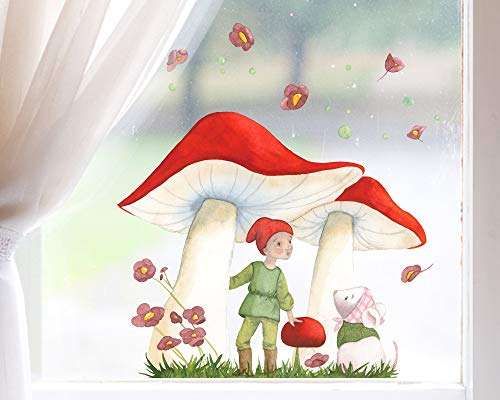 Tinyfoxes Fensterbild Wichtel und Maus - selbsthaftende und wiederverwendbare Fensterdeko für den Herbst - handgezeichnet von Kristin Franke