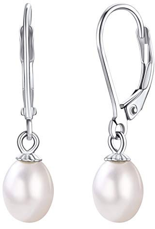 Silvora S925 Silber Ohrhaken Zuchtperlen Ohrhänger mit 6mm Tropfenformperlen Ohrringe Silberfarbe Damen Ohrstecker Basic Perle Ohrringe für Damen Mädchen