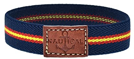 BDM Armband für Damen und Herren aus marineblauem Stoff und mit der Flagge Spaniens. Elastisches nautisches Armband, das nass und gewaschen Werden kann.