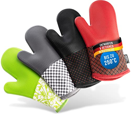 LauterSchutz® Gants de Four en Paire - avec revêtement en Silicone Complet pour Une Meilleure adhérence et résistance à la Chaleur (Chaleur de Contact: 250 ° C) dans différentes Couleurs (Vert)