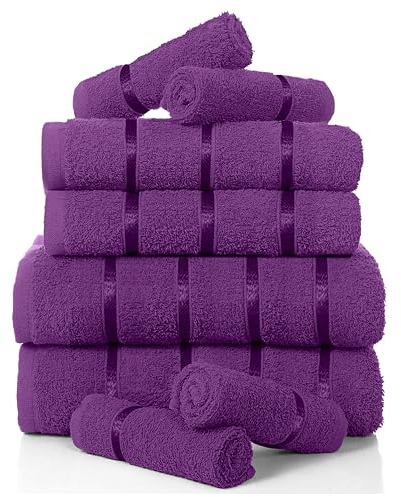 GC GAVENO CAVAILIA Lot de 8 Serviettes en Coton égyptien, très absorbantes et à séchage Rapide pour Salle de Bain, (2 essuie-Mains, 2 baignoires, 4 Visages) Aubergine