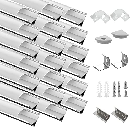 Efishine 20-PACK LED Profil Aluminium 20 x 1M, V-Form Aluminiumprofil mit milchiger Abdeckung, Endkappen, und Montageklammer für Streifen, sehr einfache Installation……