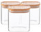 Argon Tableware Square Glass Storage Jars with Airtight Wooden Lids - 680ml - 3 Pack - Modern Kitchen Container Preserving Jars for Pickling, Chutney, Jam, Coffee, Olives, Sugar, Spices